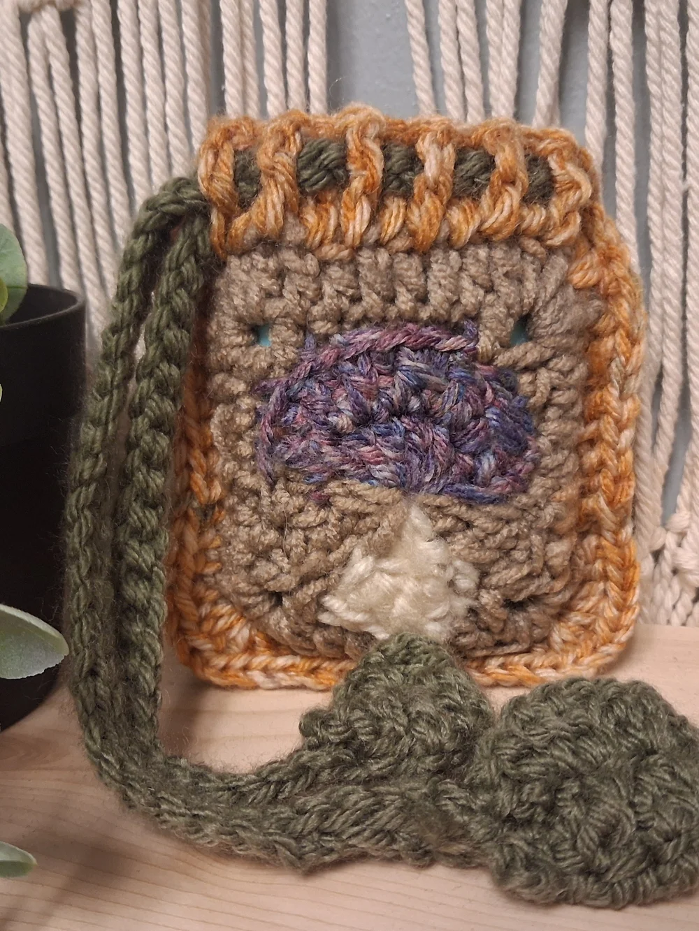 Crochet Mushroom Drawstring Pouch | Mini Earbud Bag | Handmade Cottagecore
